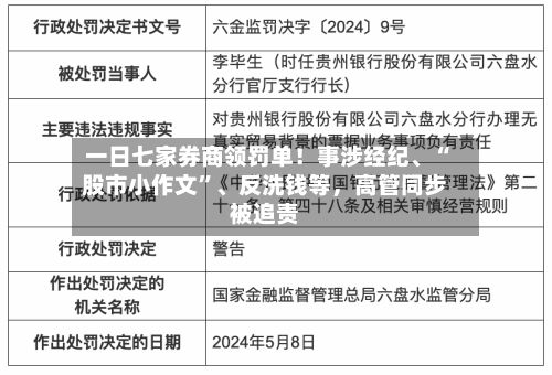 一日七家券商领罚单！事涉经纪、“股市小作文”、反洗钱等，高管同步被追责