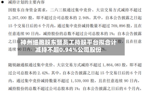 神州细胞股东暨员工持股平台拟合计减持不超0.94%公司股份-第2张图片