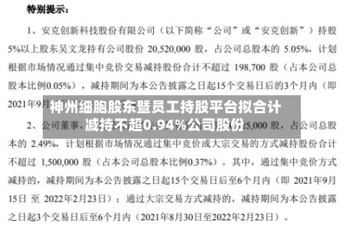 神州细胞股东暨员工持股平台拟合计减持不超0.94%公司股份-第3张图片