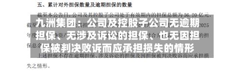 九洲集团：公司及控股子公司无逾期担保、无涉及诉讼的担保、也无因担保被判决败诉而应承担损失的情形-第3张图片