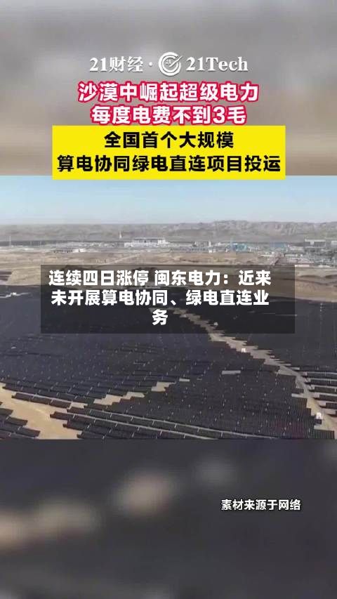 连续四日涨停 闽东电力：近来未开展算电协同、绿电直连业务