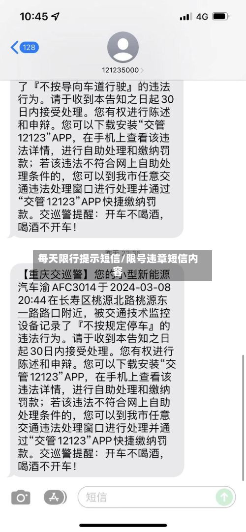 每天限行提示短信/限号违章短信内容