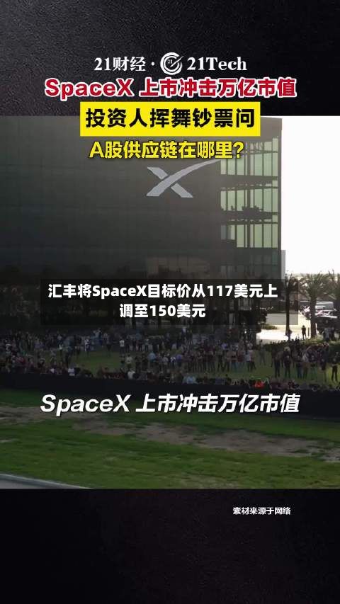 汇丰将SpaceX目标价从117美元上调至150美元