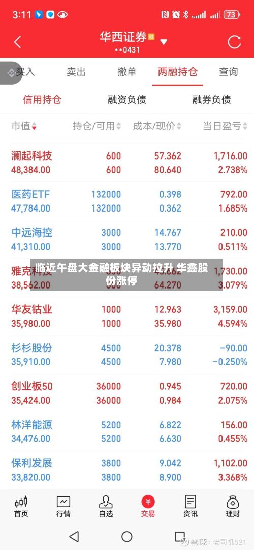 临近午盘大金融板块异动拉升 华鑫股份涨停-第2张图片