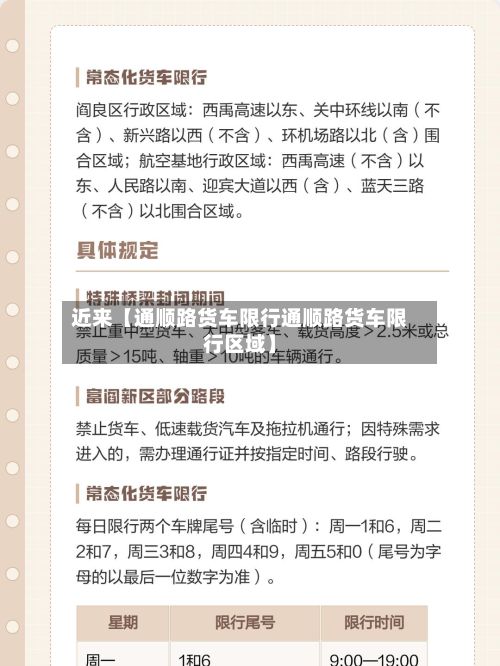 近来【通顺路货车限行通顺路货车限行区域】