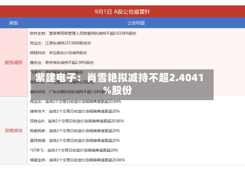 紫建电子：肖雪艳拟减持不超2.4041%股份