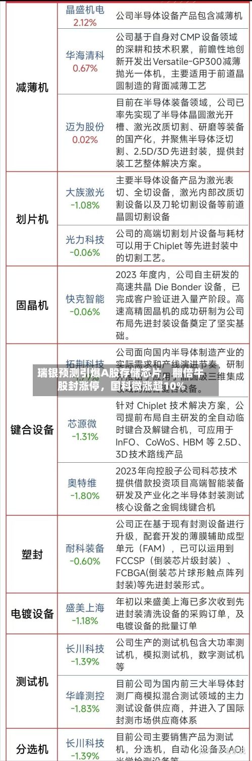 瑞银预测引爆A股存储芯片，翻倍牛股封涨停，国科微涨超10%
