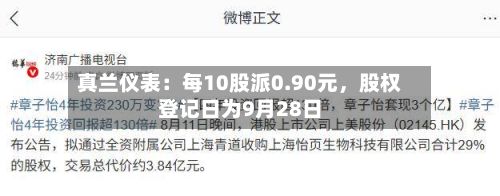 真兰仪表：每10股派0.90元，股权登记日为9月28日-第2张图片