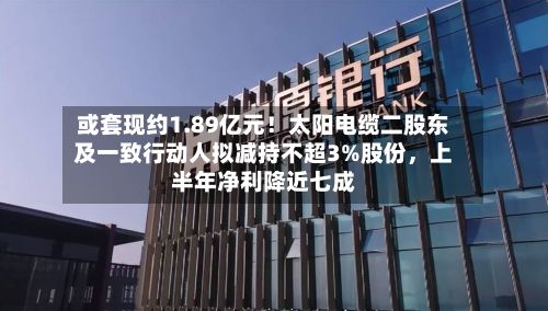 或套现约1.89亿元！太阳电缆二股东及一致行动人拟减持不超3%股份，上半年净利降近七成