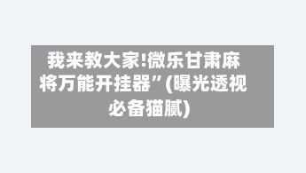 我来教大家!微乐甘肃麻将万能开挂器”(曝光透视必备猫腻)