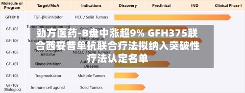 劲方医药-B盘中涨超9% GFH375联合西妥昔单抗联合疗法拟纳入突破性疗法认定名单-第2张图片