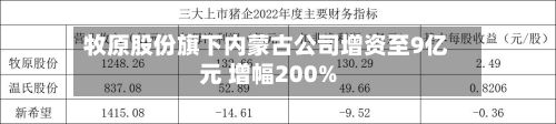 牧原股份旗下内蒙古公司增资至9亿元 增幅200%