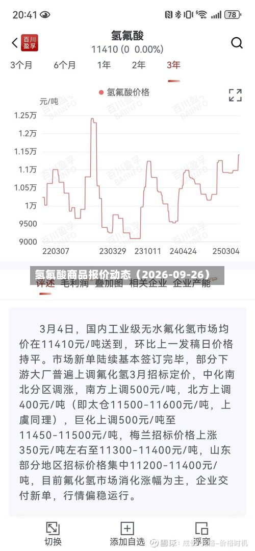 氢氟酸商品报价动态（2026-09-26）-第3张图片