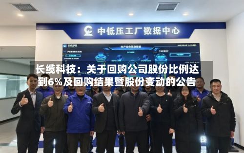 长缆科技：关于回购公司股份比例达到6%及回购结果暨股份变动的公告