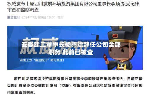 安徽建工董事长杨善斌辞任公司全部职务 此前已被查-第2张图片