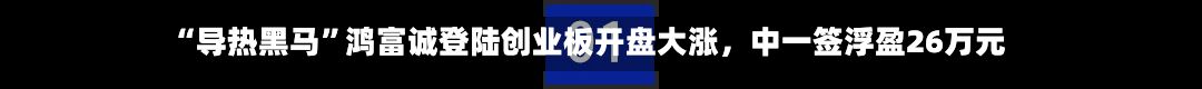 “导热黑马”鸿富诚登陆创业板开盘大涨，中一签浮盈26万元