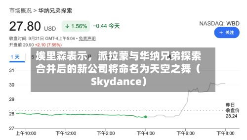 埃里森表示，派拉蒙与华纳兄弟探索合并后的新公司将命名为天空之舞（Skydance）