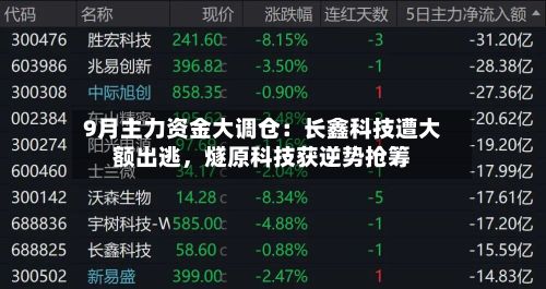 9月主力资金大调仓：长鑫科技遭大额出逃，燧原科技获逆势抢筹