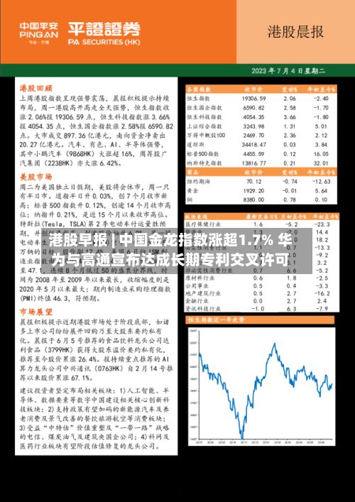 港股早报 | 中国金龙指数涨超1.7% 华为与高通宣布达成长期专利交叉许可-第3张图片