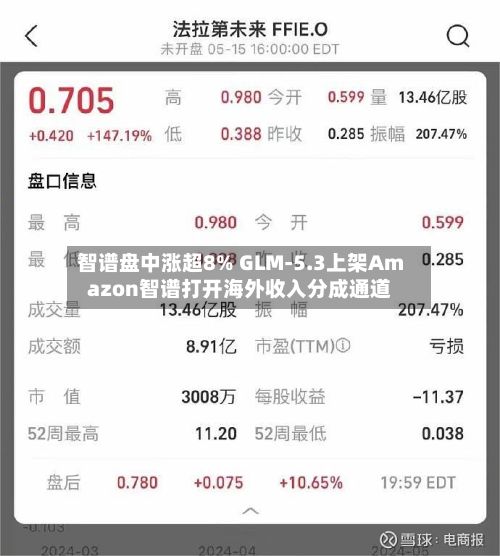 智谱盘中涨超8% GLM-5.3上架Amazon智谱打开海外收入分成通道-第1张图片