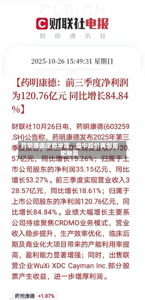 药明康德逆势冲高	，盘中股价再创历史新高-第1张图片