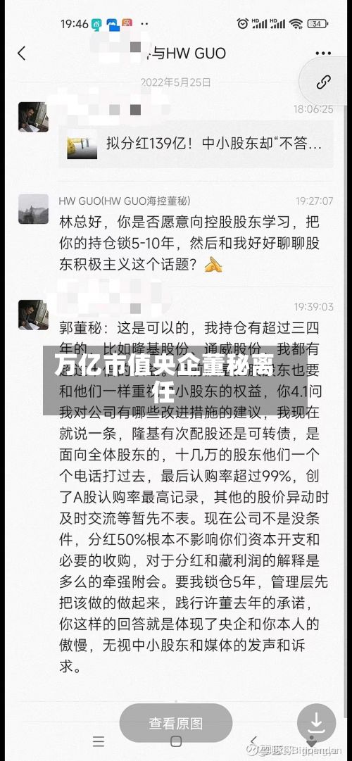 万亿市值央企董秘离任