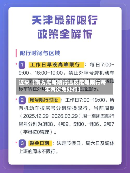 近来【南方尾号限行违反尾号限行每年两次免处罚】