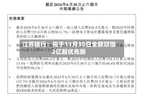 江苏银行:拟于11月30日全额赎回2亿股优先股-第2张图片