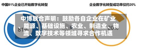 中博联合声明：鼓励各自企业在矿业、能源、基础设施、农业、制造业、物流、数字技术等领域寻求合作机遇