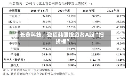 长鑫科技，登顶韩国投资者A股“扫货榜”