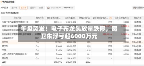 午盘突发！电子布龙头放量跌停，葛卫东浮亏超6000万元-第2张图片