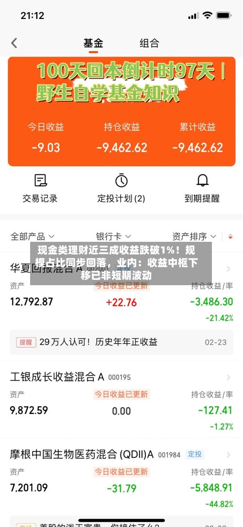 现金类理财近三成收益跌破1%！规模占比同步回落，业内：收益中枢下移已非短期波动-第2张图片