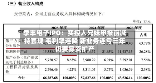 季丰电子IPO：实控人兄妹申报前减持套现 毛利率连降 新业务连亏三年仍要募资扩产