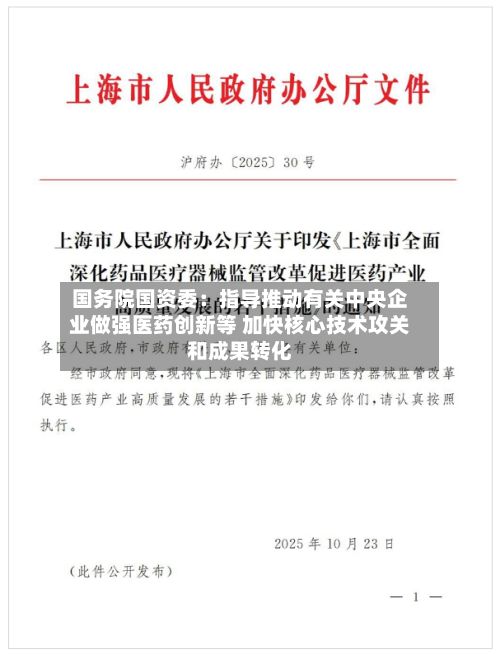 国务院国资委：指导推动有关中央企业做强医药创新等 加快核心技术攻关和成果转化