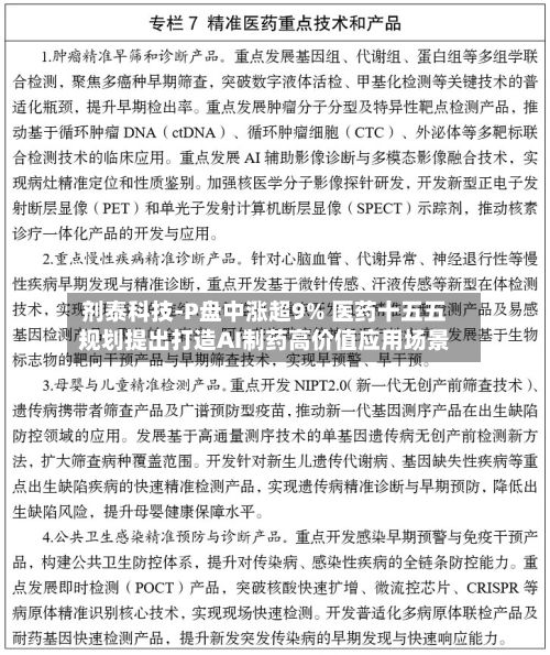 剂泰科技-P盘中涨超9% 医药十五五规划提出打造AI制药高价值应用场景-第1张图片