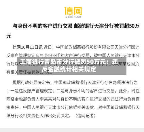 工商银行青岛市分行被罚50万元:违反金融统计相关规定-第3张图片