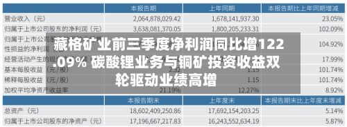 藏格矿业前三季度净利润同比增122.09% 碳酸锂业务与铜矿投资收益双轮驱动业绩高增-第2张图片