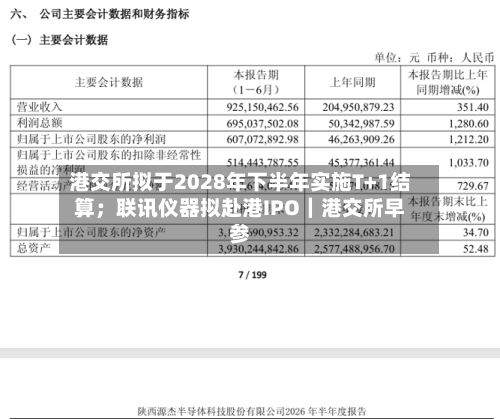港交所拟于2028年下半年实施T+1结算；联讯仪器拟赴港IPO｜港交所早参