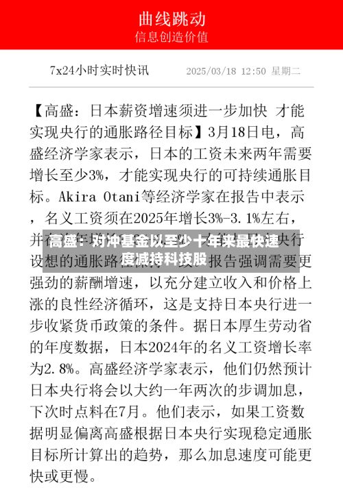 高盛：对冲基金以至少十年来最快速度减持科技股