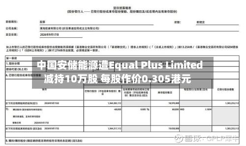 中国安储能源遭Equal Plus Limited减持10万股 每股作价0.305港元-第1张图片