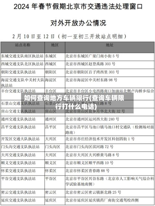 如何查询地方车辆限行(查询车辆限行打什么电话)