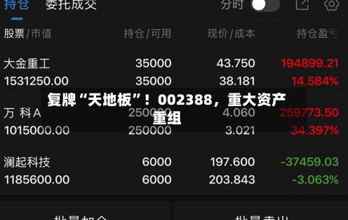 复牌“天地板”！002388	，重大资产重组-第1张图片