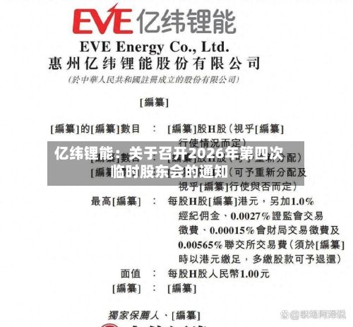 亿纬锂能：关于召开2026年第四次临时股东会的通知