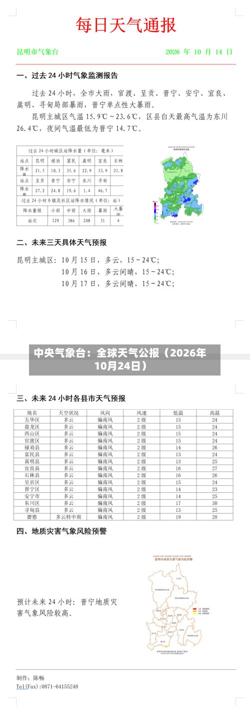中央气象台:全球天气公报(2026年10月24日)-第1张图片