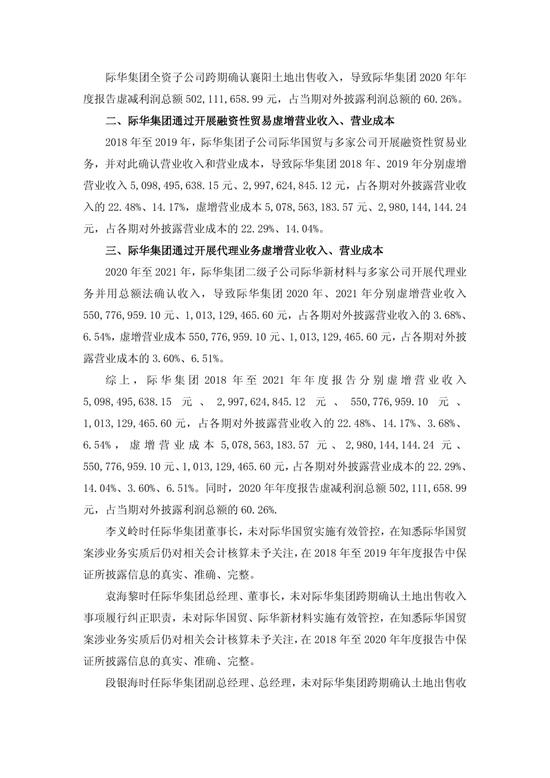 央企上市公司际华集团，通过融资性贸易等虚增营收96.6亿，3任董事长	、3任总经理等13名相关责任人员被罚！