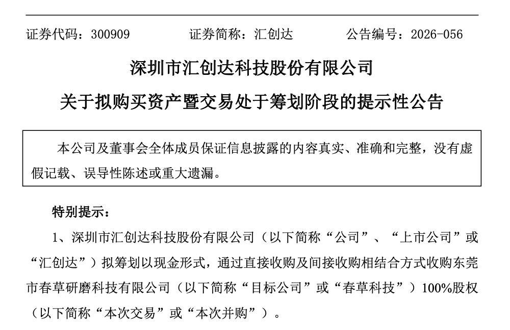 百亿A股300909	，筹划重要收购！